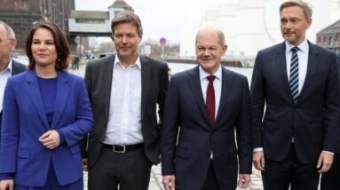 Germany coalition leaders including Annalena Baerbock who led Greens best ever result